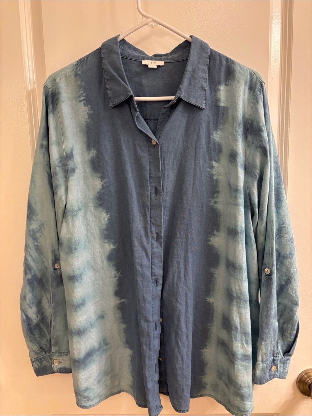 LOFT Blue Tie-Dye Button Front Blouse